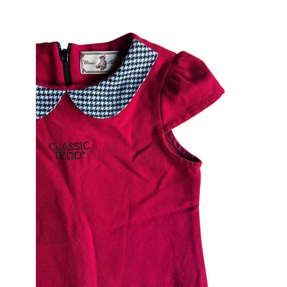 Classic Teddy Red Holiday Fleeced Girls Kids Collared Cap Sleeves Dress Size 6 - Picture 7 of 8
